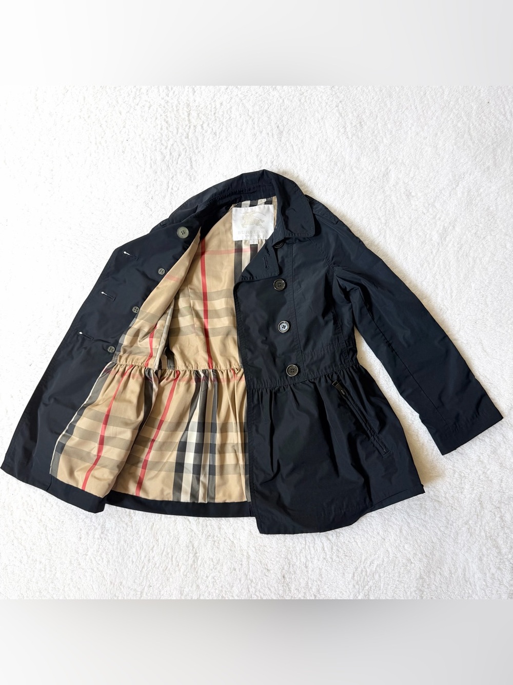 Burberry Girls 8Y Jacket Trench Coat Nova Check Children Authentic Navy